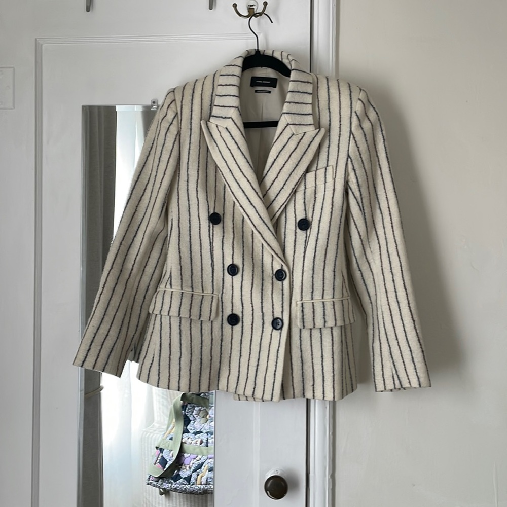 ISABEL MARANT WOOL-LINEN STRIPED BLAZER